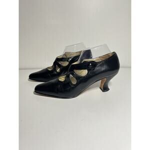 VTG Kenneth Cole 80s 90s Black Victorian Strappy Granny Edwardian Pump Heel 10